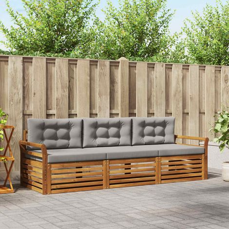 Outdoor-Sofagarnitur mit Kissen 3 pcs Natürlich und Hellgrau (1/5)