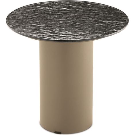 Tavolino tondo WAYLON 45 con base in metallo Beige e piano in vetro martellato Fume' (1/2)