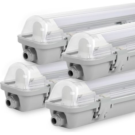 TolleTour 4x Faretti LED impermeabili per tubi LED T8, faretti LED IP65, 120 cm, 1 x 18 W, bianco neutro