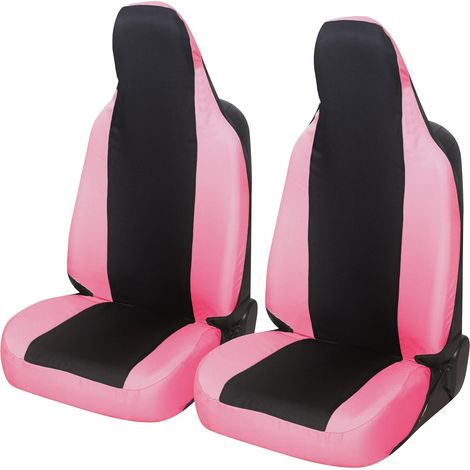Lupex shop - Coppia coprisedili anteriori universali per C1, Made In Italy, tessuto policotone, poggiatesta integrato, Senza logo, Nero\Rosa (1/4)
