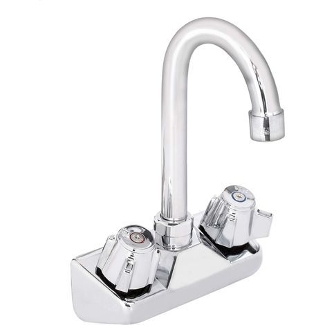 Robinet d'évier de cuisine à support mural – Robinet d'évier de cuisine commercial central de 10,2 cm avec bec en col de cygne de 8,9 cm – Sans plomb et certifié – Poignées à double (1/5)