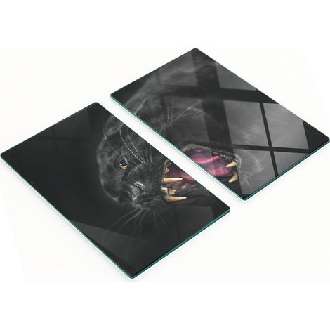 Tablas de cortar de cristal para cocina con estampado de leopardo negro, 2 x 30 x 52 cm.