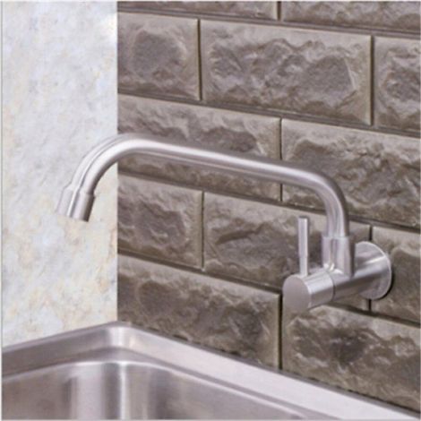 Robinet Cuisine - Acier Inoxydable - Eau Froide Uniquement - Montage Mural - 1 Pièce (1/4)