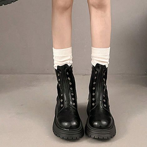 Nouvelles bottes de moto à plateforme rehaussantes de style britannique, bottines grandes tailles, bottes simples pour femmes. (1/5)