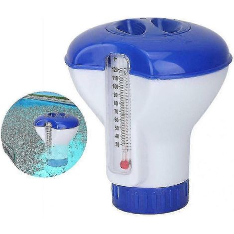 Swimming Pool Floating Chlorine Dispenser Chemical Holder Tablets with Thermometer Adjustable Heavy Duty (1/5)