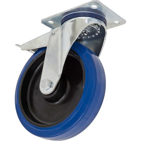 Sealey Heavy Duty Blue Elastic Rubber Castor Wheel Swivel with Total Lock 200mm