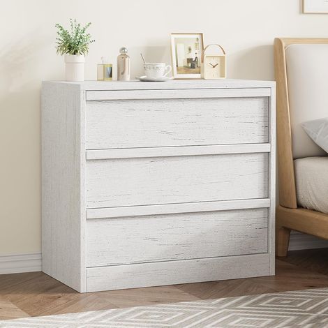 Commode blanche 3 tiroirs 40 x 75 x 78 cm, grand rangement vêtements pour chambre et salon (1/5)