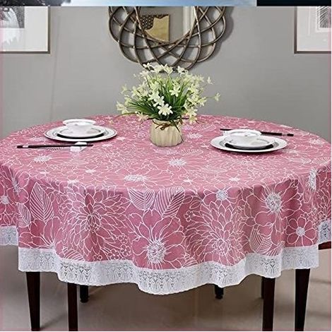 Nappe Toile cirée PVC Ronde,avec Motif Floral et Dentelle,Nappe Ronde Anti Tache Impermeable Nappe de Table Toile Cirée de Salle à Manger,pour Salle à Manger,Jardin,Café,Fête (Rosé,220cm) GROOFOO (1/4)