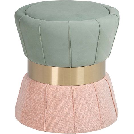 Pouf en velours bleu rose 40 x 40 x 44 cm (1/2)