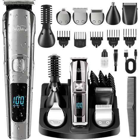 Brightup Barttrimmer für Männer – Elektrischer Rasierer & Haarschneider, kabelloses Haartrimmer-Set, IPX7 wasserdichtes Herren-Pflegeset für Gesicht, Schnurrbart, Körper, Ohren und Nase, Geschenkidee (1/5)
