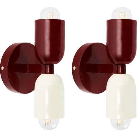 Conjunto de 2 lámparas de pared con dos luces orientadas hacia arriba y hacia abajo rojo Topi