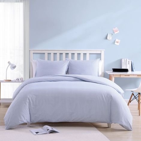 Parure de lit Queen Size avec Housse de Couette réversible en Coton avec taie(s) Assortie(s), décoration d'intérieur décontractée (Rayures Oxford Bleues, Grand lit) (1/5)