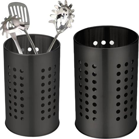 Porte-ustensiles de cuisine pour comptoir , Panier d’ustensiles noir en acier inoxydable, organisateur élégant de ferme et pot d’ustensiles de décor de cuisine