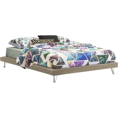 Dmora - Letto matrimoniale Dferron, Letto fisso in tessuto con piedini, 100% Made in Italy, adatto per materasso Cm 160x190, Beige