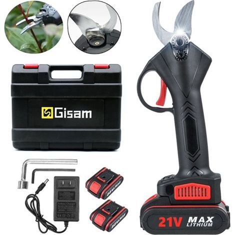 Highsam – Sécateur électrique 21V avec 2 batteries 2.0Ah – Ouverture maximale 42mm – Lame en acier au tungstène – Poignée ergonomique (1/5)
