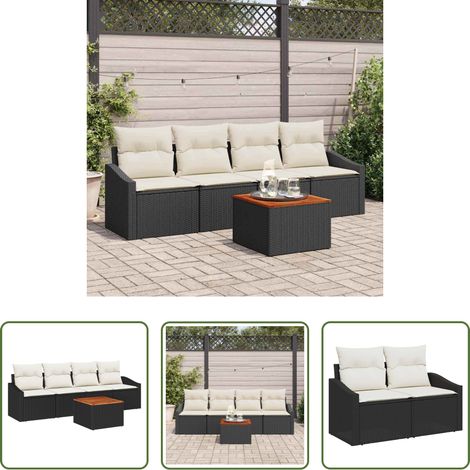 vidaXL Jardin -  Ensemble de canapé de jardin avec coussin 5 pcs Noir polyrotin (1/5)