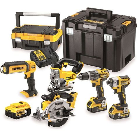 Profi-Paket 5 Maschinen 18V DEWALT + 3 Li-Ion 5Ah Akkus + Ladeger√§t + Tstak Koffer - DCK551P3T