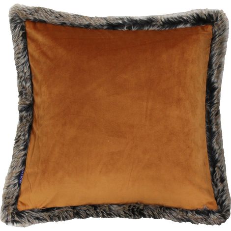 Filiyano-Housse de coussin carrée Riva Home Kiruna en velours bordé de fausse fourrure, couleur rouille, 45 x 45 cm