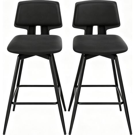 CHICFURN Sgabello da bar girevole 45,5 x 45,5 x 89 cm nero in similpelle, set da 2 (1/5)