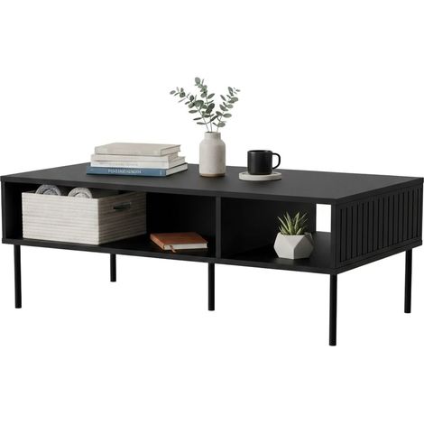 Mesa de centro Enemonzo, con dos compartimentos de almacenamiento, elevada del suelo, 110x60 h40 cm, negra