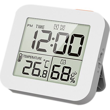 Wasserdichter digitaler Wecker, Hygrometer-Thermometer, Innen-Luftfeuchtigkeitsmesser, Luftfeuchtigkeits-Temperatur-Monitor, Anzeigesensor, LCD-Display