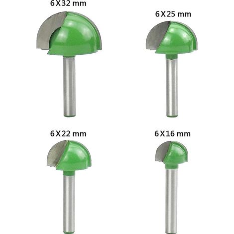 Lot de 4 fraises à rainurer rondes à queue de 6 mm pour défonceuse CNC, 16 mm/22 mm/25 mm/32 mm (1/5)