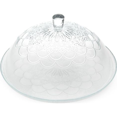 Assiettes à servir avec cloche, verre, diamètre 30,5 cm, décoration en relief (1/2)