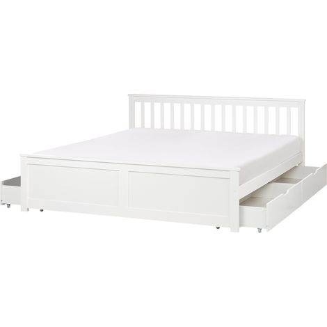 Cama con somier de madera de pino MDF minimalista con almacenaje 4 cajones 180 x 200 cm blanco Olendon (1/5)