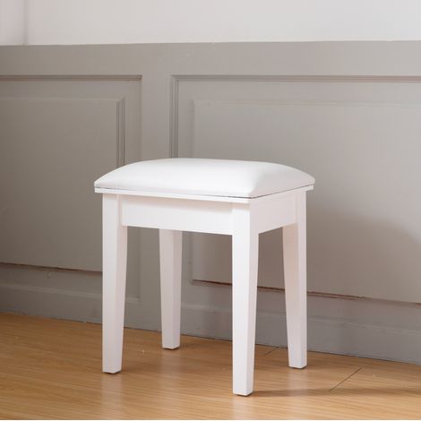 Tabouret coiffeuse blanc en PU et bois massif OKMYHOME (1/5)