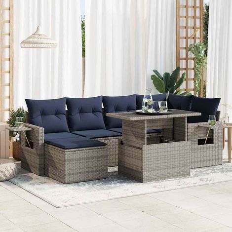 Set sofás jardín y cojines 7 pzas ratán sintético acacia gris vidaXL (1/5)