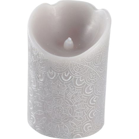 Bougie Pilier LED "Mandala" 11cm Gris Clair (1/3)