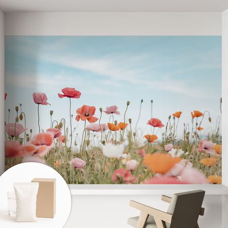 Papier peint décoratif avec colle pour salon, chambre à coucher et bureau – Design moderne et facile à poser Fleurs de pavot 152x104 cm (1/5)