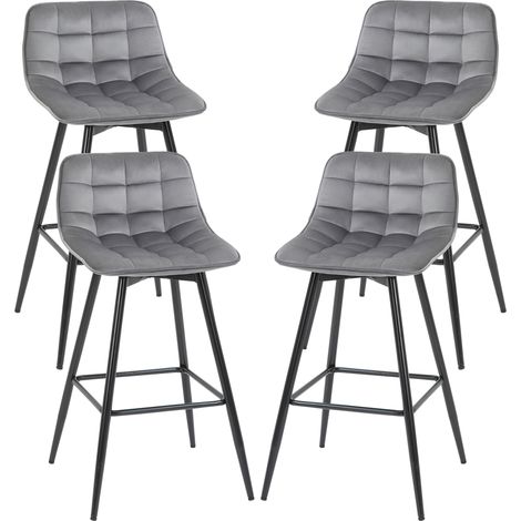 HOMCOM Set 4 Sedie Imbottite Alte Sgabelli da Bar Stile Nordico Velluto Grigio (1/5)
