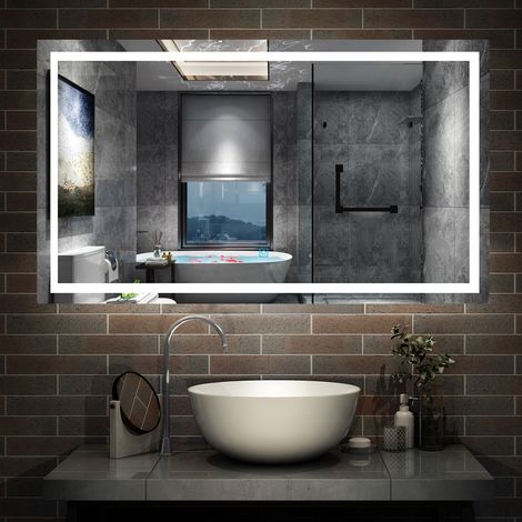 Aica Sanitaire – Miroir lumineux LED 120x80cm – 3 couleurs – Anti-buée – Dimmable – Mémoire – Tactile – Installation facile – IP44 (1/5)