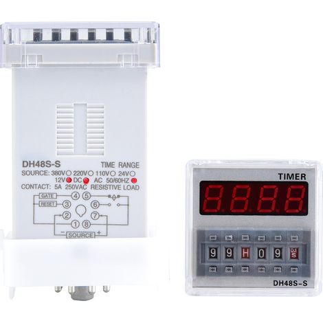 Minuterie de relais temporisé programmable 0,1S-99H 8 broches DH48s s (12V AC/DC) (1/5)