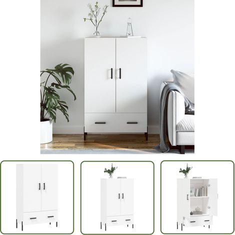 The Living Store Highboard Weiß 69,5x31x115 cm Holzwerkstoff - Sideboard - Hochboard - Wohnzimmermöbel - Weißer Schrank - Regal (1/5)