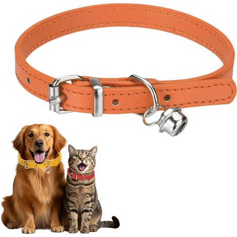 Collier pour Chien avec Clochette, Collier pour Chat en Cuir PU Souple Rembourré Et Adjustable avec Boucle, 12" (Orange, 1 Pc), Destiné Aux Teacup/Petit Chien/Chaton/Petits Animaux (1/5)