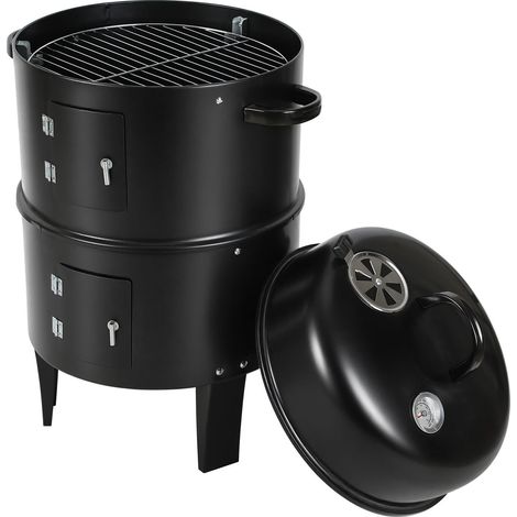 Randaco Ahumador vertical Barbacoa de carbón vegetal Barbacoa multifunción Barbacoa de carbón 3 cámaras Acero 40 x 80 cm (1/5)