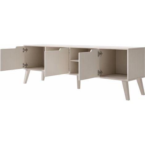 Mobile TV Con 3 Ante E 2 Vani A Giorno In Melaminico Con Gambe Slanciate Design Minimal Nordico Per Soggiorno Salotto Decoder E Console 180 X 40 X 55 Cm Cashmere (1/5)