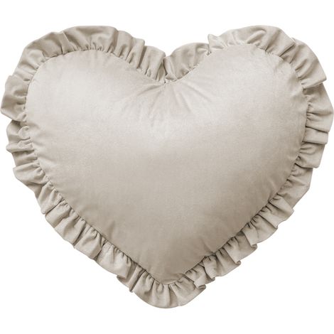 Cuscino A Forma Di Cuore Con Frill Effetto Velluto Sfoderabile Per Divano Decorativo Letto 45x45 Cm Tortora