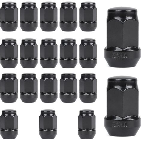 20 Radmuttern M12 x 1,5, geschlossen, 60°-Kegel, kompatibel mit Ford, Toyota, Hyundai, Kia, Mazda, Honda, BYD – Schwarz