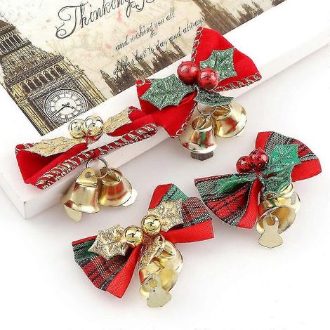 Lot de 8 nœuds décoratifs pour sapin de Noël, clochettes, 4 modèles assortis, pour la maison et le jardin, décorations de Noël, mariages et fêtes. (1/5)