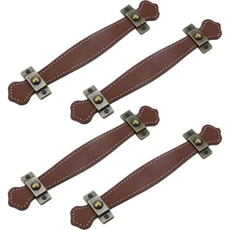 4 maniglie per cassetti in pelle anticata, pomelli per valigie in pelle marrone senza viti -Crezuo