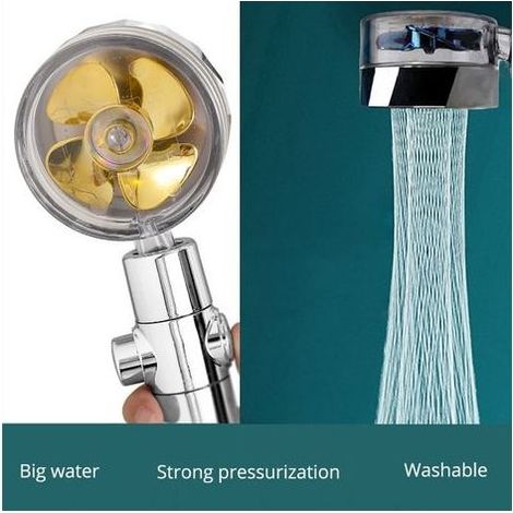 Pomme de douche chaude économie d'eau débit 360 degrés rotatif avec petit ventilateur ABS pluie buse de pulvérisation haute (1/5)