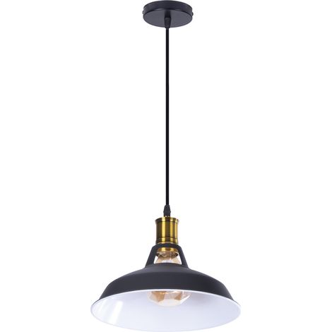 27CM Vintage Pendant Lights Industrial Pendant Lights Creative Ceiling Light For Kitchen Farmhouse Hallway Indoor (Black Exterior, White Interior)