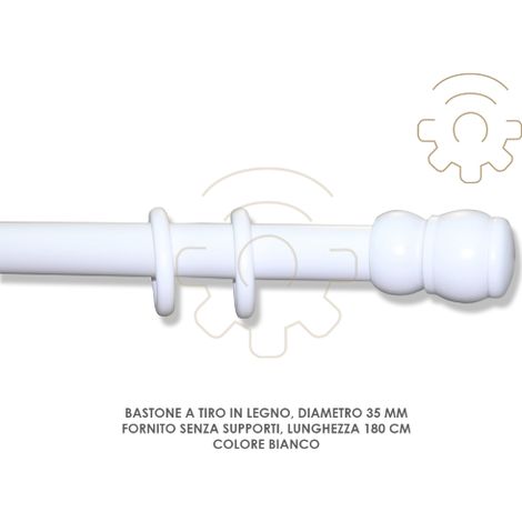 Tringle A rideau en bois blanc 35 mm longueur 180 cm sans supports