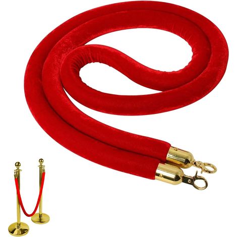 Sollbry Corde de Barrière 1pc Cordon Séparation Diviseur de Files d'Attente Rouge avec Or Crochets 1.5m pour Hôtel Restaurant Cinema Bâtiments Publics Contrôle des Foules
