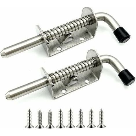 Lot de 2 verrous à ressort en acier inoxydable pour porte de garage, abri de jardin, cour, poulailler (128 mm) (1/3)