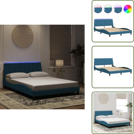 Letto con velluto - vidaXL Giroletto con LED senza Materasso Hanko Blu 120x200 cm in Velluto - Letto con LED