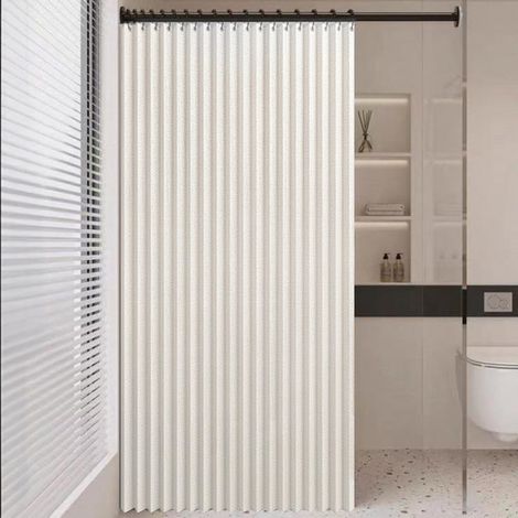 Rideau douche magnétique pliable beige 120x200cm, Imperméable anti-moisissure lavable (1/4)